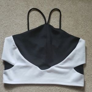Black and white color block crop top